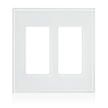 Lutron LFGR-2-CWH Designer Glass Wallplate 2 Gang in Clear Glass with White Paint