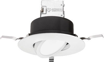 Lithonia 6JBK ADJ 27K 90CRI MW Round Adjustable Direct-Wire Canless LED Recessed Downlight, 2700K Color Temperature, 11W, 800 Lumens, 90 CRI, Matte White