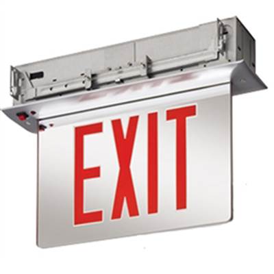 Lithonia EDGR 1 RMR EL WM Recessed LED Edge-Lit Exit, Brushed Aluminum Housing, Single Face, Red on Mirror Letter, Nickel-Cadmiun BatteryRecessed Wall Mount