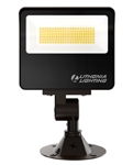 Lithonia ESXF1 ALO SWW2 KY DDB M2 LED Floodlight, Adjustable 1500 Lumens, 3000 Lumens, 5000 Lumens Output, Switchable 3000K, 4000K, 5000K Color Temperature, Dusk-to-Dawn Operation PE, 120-277V, 80 CRI, Knuckle & Yoke  Mounting