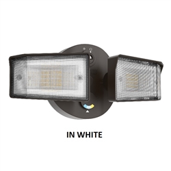 Lithonia HGX LED 2SH ALO SWW2 120 PE WH Outdoor LED Security Flood Light, 2 Square Heads, Adjustable Lumen Output, 3000K/4000K/5000K Color Temperature, 120V, with Dusk to dawn Photocell, White