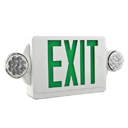 Lithonia LHQM LED G M6 LED Emergency Light Exit Sign Combo White Thermoplastic 2-Lamp Single Face Quantum Green Letters Battery Backup