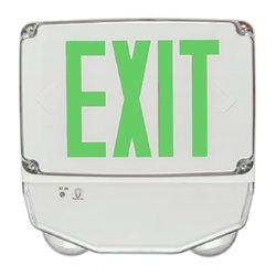 Lithonia WLTC 1 G SD TPS M4 Wet Location LED Green Exit Sign Combo with Battery Backup, White Single Face, Green Letter