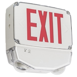 Lithonia WLTC 2 R SD TPS M4 Wet Location Double Face LED Red Exit Sign Combo with Battery Backup, White Double Face, Red Letter