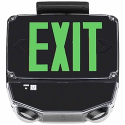 Lithonia WLTC B 1 G SD TPS M4 Wet Location LED Green Exit Sign Combo with Battery Backup, Black Single Face, Green Letter