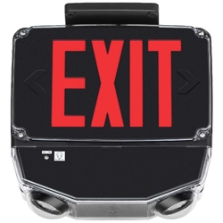 Lithonia WLTC B 2 R SD TPS M4 Wet Location LED Green Exit Sign Combo with Battery Backup, Black Double Face, Red Letter