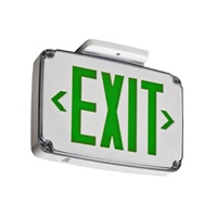 Lithonia WLTE W 2 G EL Wet Location Exit Sign, White Housing, Double Face, Green Letter, Nickel-Cadmium Battery