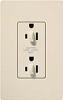 Lutron CAR-15-DDTR-LA Claro Tamper Resistant 15A Duplex Receptacle for Dimming Use in Light Almond