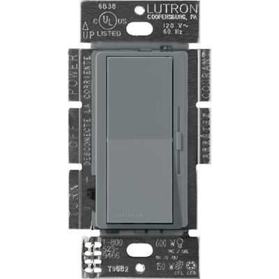 Lutron DVSCCL-253P-SL Diva Satin 600W Incandescent, 250W CFL or LED Single Pole / 3-Way Dimmer in Slate