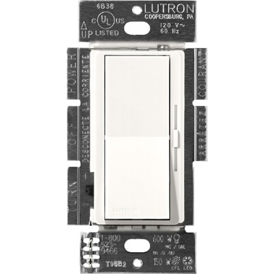 Lutron DVSCELV-300P-BW Diva Satin 300W Electronic Low Voltage Single Pole Dimmer in Brilliant White