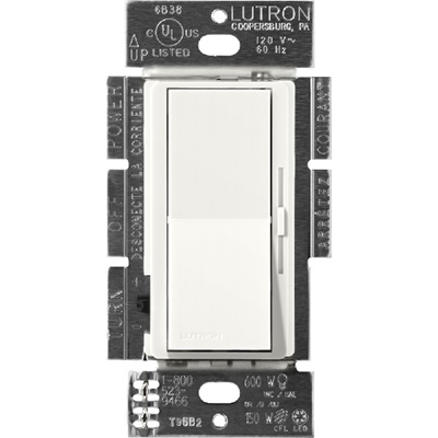 Lutron DVSCELV-300P-GL Diva Satin 300W Electronic Low Voltage Single Pole Dimmer in Glacier White