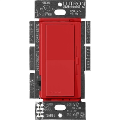 Lutron DVSCELV-300P-SR Diva Satin 300W Electronic Low Voltage Single Pole Dimmer in Signal Red