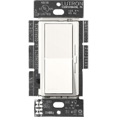 Lutron DVSCF-103P-BW Diva Satin 120V / 8A Fluorescent 3-Wire / Hi-Lume LED Single Pole / 3-Way Dimmer in Brilliant White