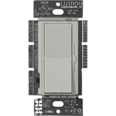 Lutron DVSCFSQ-LF-PB Diva 1.5 A Fan Speed ControlWith 1.0 A LED or CFL and 2.0 A Incandescent/Halogen Single Pole Switch in Pebble