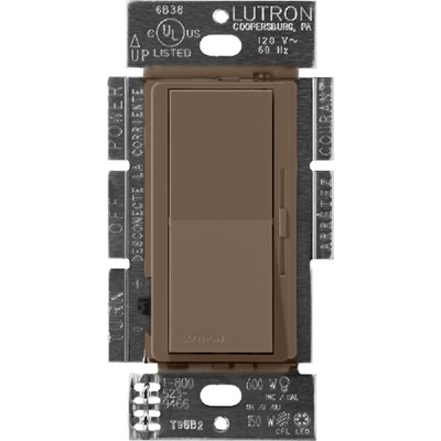Lutron DVSCLV-600P-EP Diva Satin 600VA, 500W Magnetic Low Voltage Single Pole Dimmer in Espresso