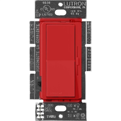 Lutron DVSCLV-600P-SR Diva Satin 600VA, 500W Magnetic Low Voltage Single Pole Dimmer in Signal Red