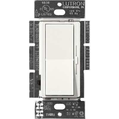 Lutron DVSCSTV-RW Diva Satin 0-10V Control Single Pole/3-Way Preset Dimmer, 50mA Sink, 8A Load in Architectural White