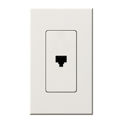 Lutron NT-PJ-WH Nova T, Single Telephone Jack, 6-Conductor, RJ11 in White, Matte Finish