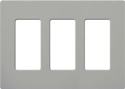 Lutron NT-R3R3R3-NFB-GR Nova T Screwless 3 Gang Wallplate Decora Opening, No Fins Broken, in Gray, Matte Finish