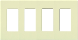 Lutron NT-R3R3R3R3-FB-AL Nova T Screwless 4 Gang Wallplate Decora Opening, Fins Broken, in Almond, Matte Finish