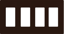 Lutron NT-R3R3R3R3-NFB-BR Nova T Screwless 4 Gang Wallplate Decora Opening, No Fins Broken, in Brown, Matte Finish