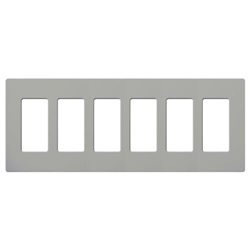 Lutron NT-R3R3R3R3R3R3-NFB-GR Nova T Screwless 6 Gang Wallplate Decora Opening, No Fins Broken, in Gray, Matte Finish