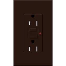 Lutron NTR-15-GFST-BR Nova T Duplex Self-Testing Tamper Resistant 15A 125V GFCI Receptacle Brown, Matte Finish