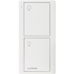 Lutron PJ2-2B-TSW-L01 Pico Wireless Control with indicator LED, 434 Mhz, 2-Button with Icon Engraving in White, Satin Color
