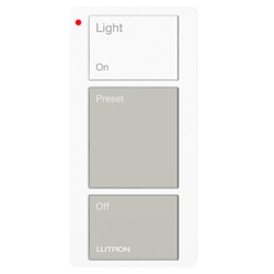 Lutron PJ2-3B-GWG-L01 Pico Wireless Control with indicator LED, 434 Mhz, 3-Button with Icon Engraving in White and Gray