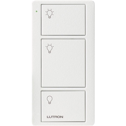 Lutron PJ2-3B-TSW-L01 Pico Wireless Control with indicator LED, 434 Mhz, 3-Button with Icon Engraving in White, Satin Color