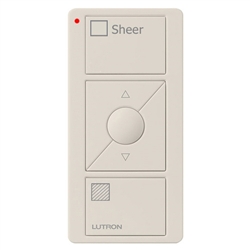 Lutron PJ2-3BRL-GLA-S04 Pico Wireless Control with indicator LED, 434 Mhz, 3-Button with Raise/Lower and Sheer Text Engraving in Light Almond