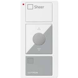 Lutron PJ2-3BRL-GWG-S04 Pico Wireless Control with indicator LED, 434 Mhz, 3-Button with Raise/Lower and Sheer Text Engraving in White and Gray