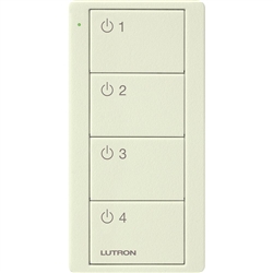 Lutron PJ2-4B-TBI-L41 Pico Wireless Control with indicator LED, RF signal, 4-Button 4-Group Toggle with Light Icon Engraving in Biscuit, Satin Color