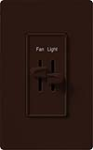 Lutron S2-LFSQ-BR Skylark 300W & 1.5A Single Pole Incandescent / Halogen Dimmer and 3-Speed Fan Control in Brown