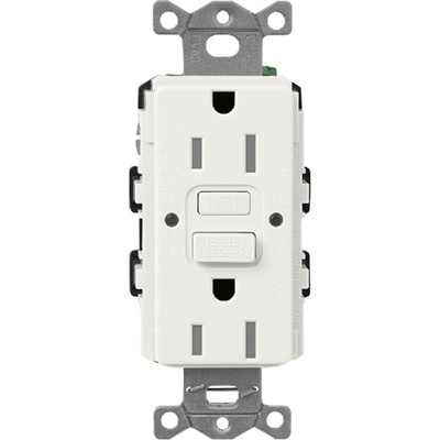 Lutron SCR-15-GFST-RW  Claro Satin Self-Testing Tamper Resistant 15A GFCI Receptacle in Architectural White
