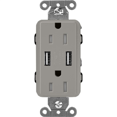 Lutron SCR-15-UBTR-CSClaro 15A Dual USB Receptacle, Tamper Resistant in Cobblestone