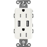 Lutron SCR-15-UBTR-GLClaro 15A Dual USB Receptacle, Tamper Resistant in Glacier White