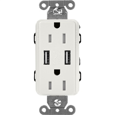 Lutron SCR-15-UBTR-LGClaro 15A Dual USB Receptacle, Tamper Resistant in Lunar Gray