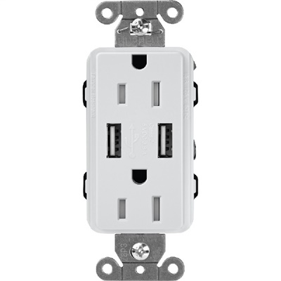 Lutron SCR-15-UBTR-MIClaro 15A Dual USB Receptacle, Tamper Resistant in Mist