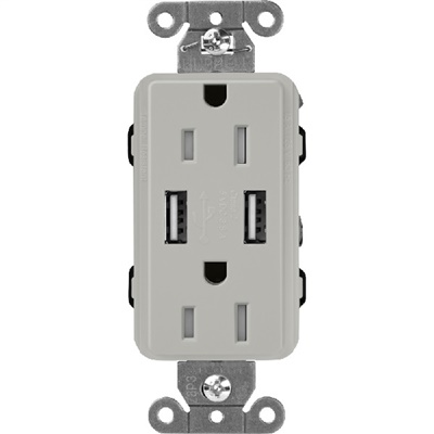 Lutron SCR-15-UBTR-PBClaro 15A Dual USB Receptacle, Tamper Resistant in Pebble