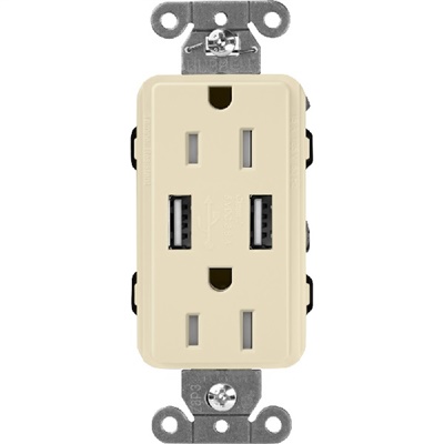Lutron SCR-15-UBTR-SDClaro 15A Dual USB Receptacle, Tamper Resistant in Sand
