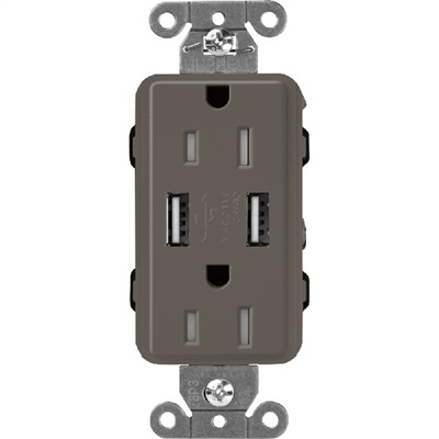 Lutron SCR-15-UBTR-TFClaro 15A Dual USB Receptacle, Tamper Resistant in Truffle