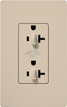 Lutron SCR-20-DDTR-TP Claro Satin Tamper Resistant 20A Duplex Receptacle for Dimming Use in Taupe
