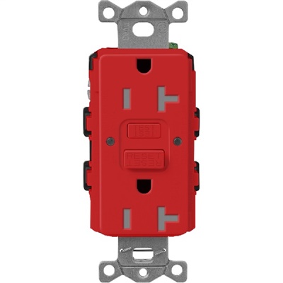 Lutron SCR-20-GFST-SR  Claro Satin Self-Testing Tamper Resistant 20A GFCI Receptacle in Signal Red