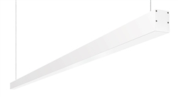 RAB BOA8P-40D10-40YN-W 40W LED 8 ft Suspended Pendant Linear Slot Light, No Photocell, 3500K, 2943 Lumens, 82 CRI, 120-277V, 40 Degree Reflector, Dimmable, Not DLC Listed, White Finish