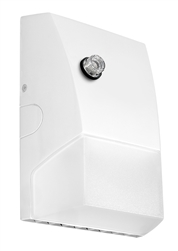 RAB BRISK12YW/PCU 12W Brisk LED Wallpack, 120-277V Button Photocell, 3000K (Warm), 1517 Lumens, 71 CRI, 120-277V, DLC Listed, White Finish