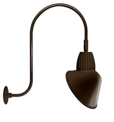 RAB GN3LED13YACBWN 13W LED Gooseneck Cone Shade with Upcurve 30" High, 25" from Wall Goose Arm, 3000K Color Temperature (Warm), Flood Reflector, 15" Angled Cone Shade, Brown Finish