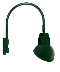 RAB GN5LED13NSAD11G 13W LED Gooseneck Dome Shade with Pole 20" High, 19" from Pole Goose Arm, 4000K (Neutral), Spot Reflector, 11" Angled Dome Shade, Hunter Green Finish