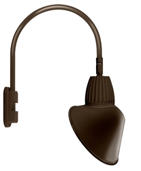 RAB GN5LED26NACBWN 26W LED Gooseneck Cone with Pole 20" High, 19" from Pole Goose Arm, 4000K Color Temperature (Neutral), Flood Reflector, 15" Angled Cone Shade, Brown Finish