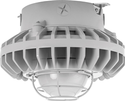 RAB HAZXLED26F-G 26W Ceiling Mount LED Hazardous Location Fixture, 5100K (Cool), 2334 Lumen, 70 CRI, Frosted Globes, Wire Guard,  DLC Listed, Natural Finish